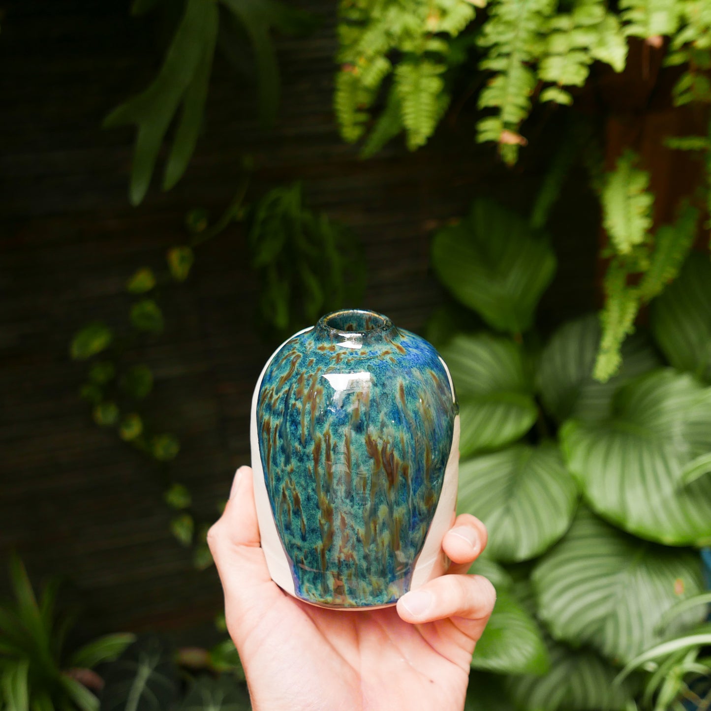 Peacock and Cherry Bud Vase