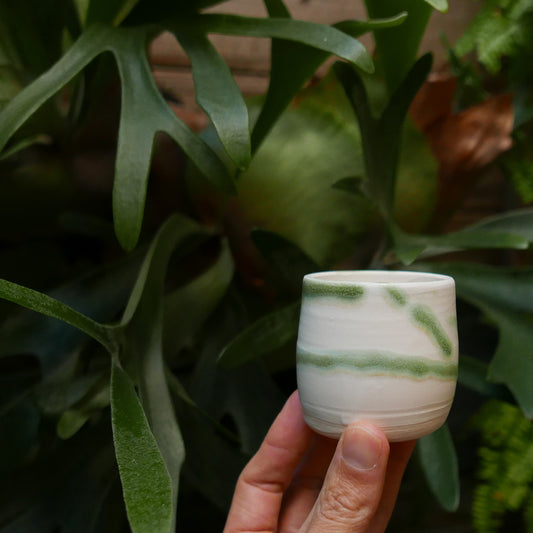White Cup with Jade Green Streaks