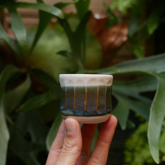 Variegated Blue Sake Cup with White Rim