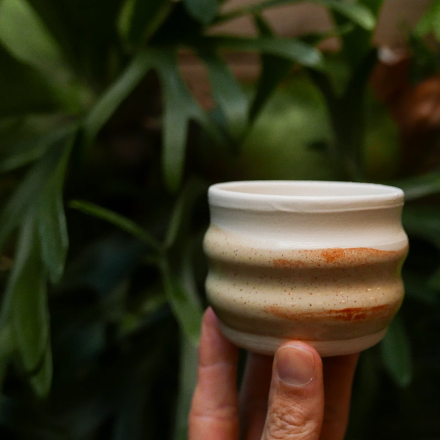 Oatmeal and White Double Bellied Low Tumbler