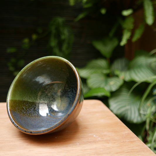 Moss Green and Variegated Blue Glazed Bowl